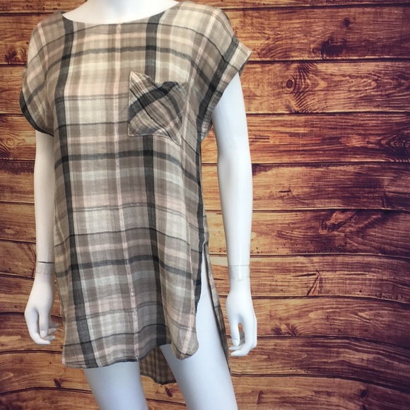 Anthropologie Soft Cotton Plaid Short Sleeve Tunic - Picture 2 of 5